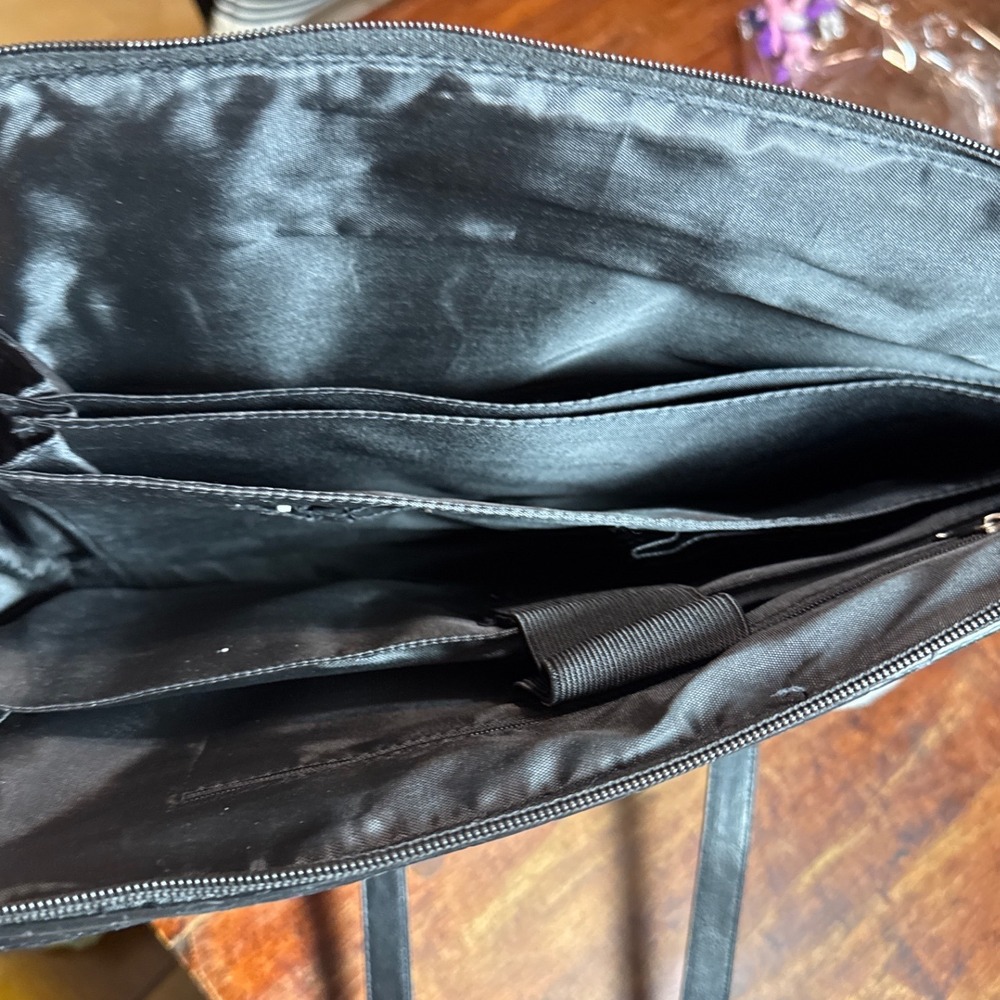 Coldwater Creek Hampton Computer Bag Black Woven Croc Embossed Laptop Tote NWT - Picture 6 of 12